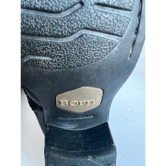 Born Helen Black Leather Knee High Zip Closure Round Toe Stacked Heel Boots 7 - Picture 14 of 15